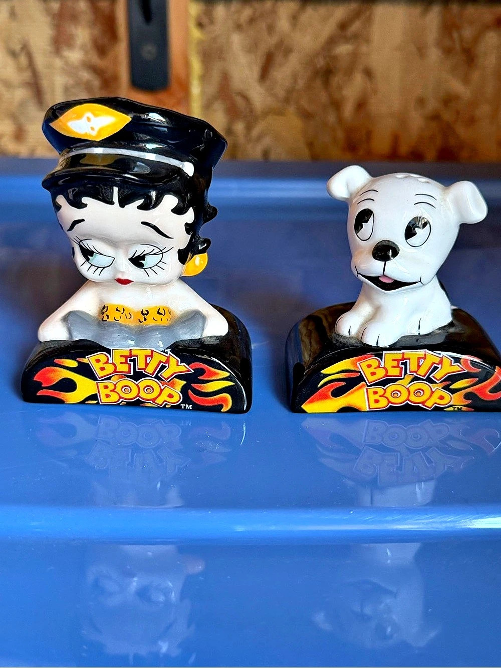 Betty Boop and Bimbo Biker Salt and Pepper Shakers Figurine Set Black & White